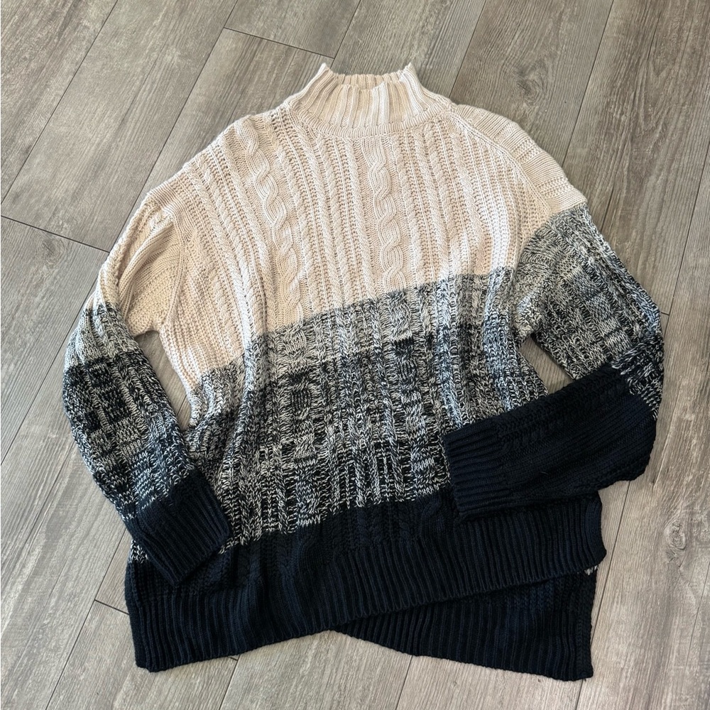 RACHEL Rachel Roy Cream and Black Turtleneck Sweater